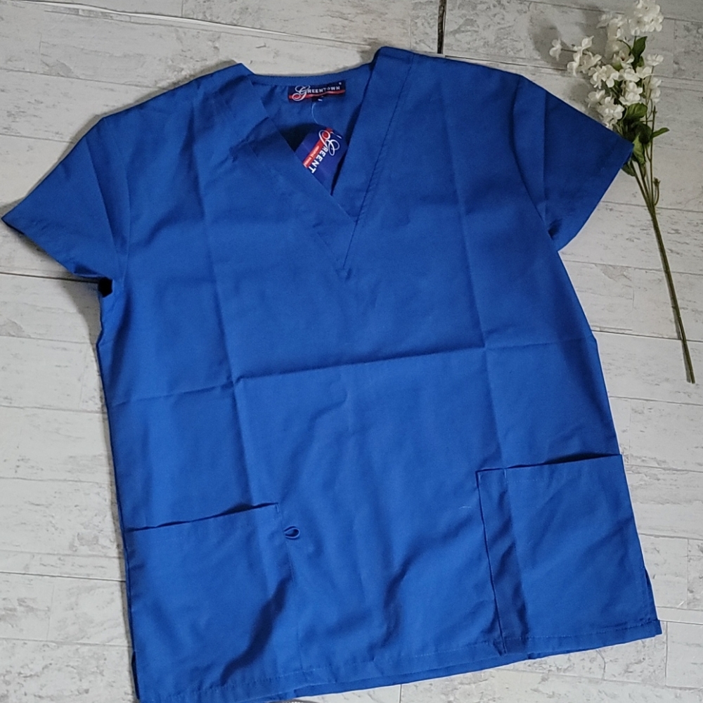 Blue v neck scrub top. Small nwt. Greentown